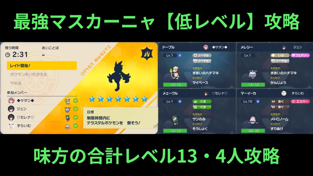 ポケモンSV・最強マスカーニャ【低レベルポケモン】のみで攻略（ドーブル視点）