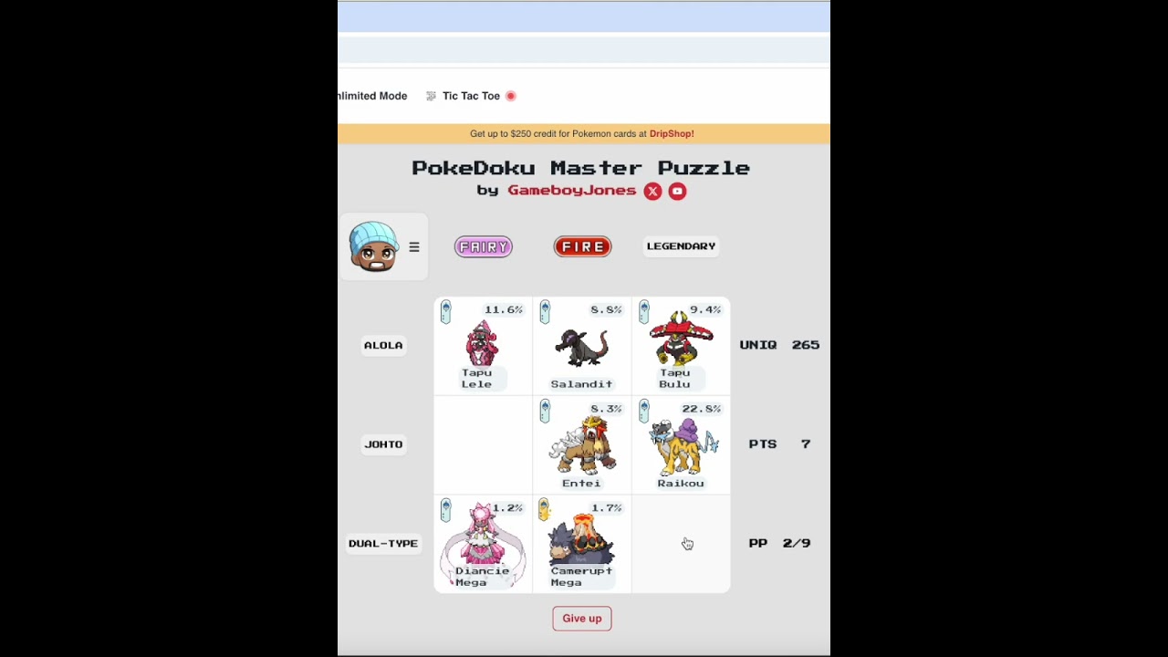 POKEDOKU with Wailord (Daily Pokemon Trivia Puzzle) #23  #pokemon #collectingpokemoncards