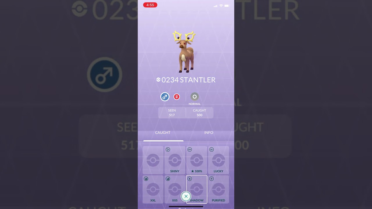 My 136th #pokemon with 500 catches #stantler #234 #pokemongo #pokedex