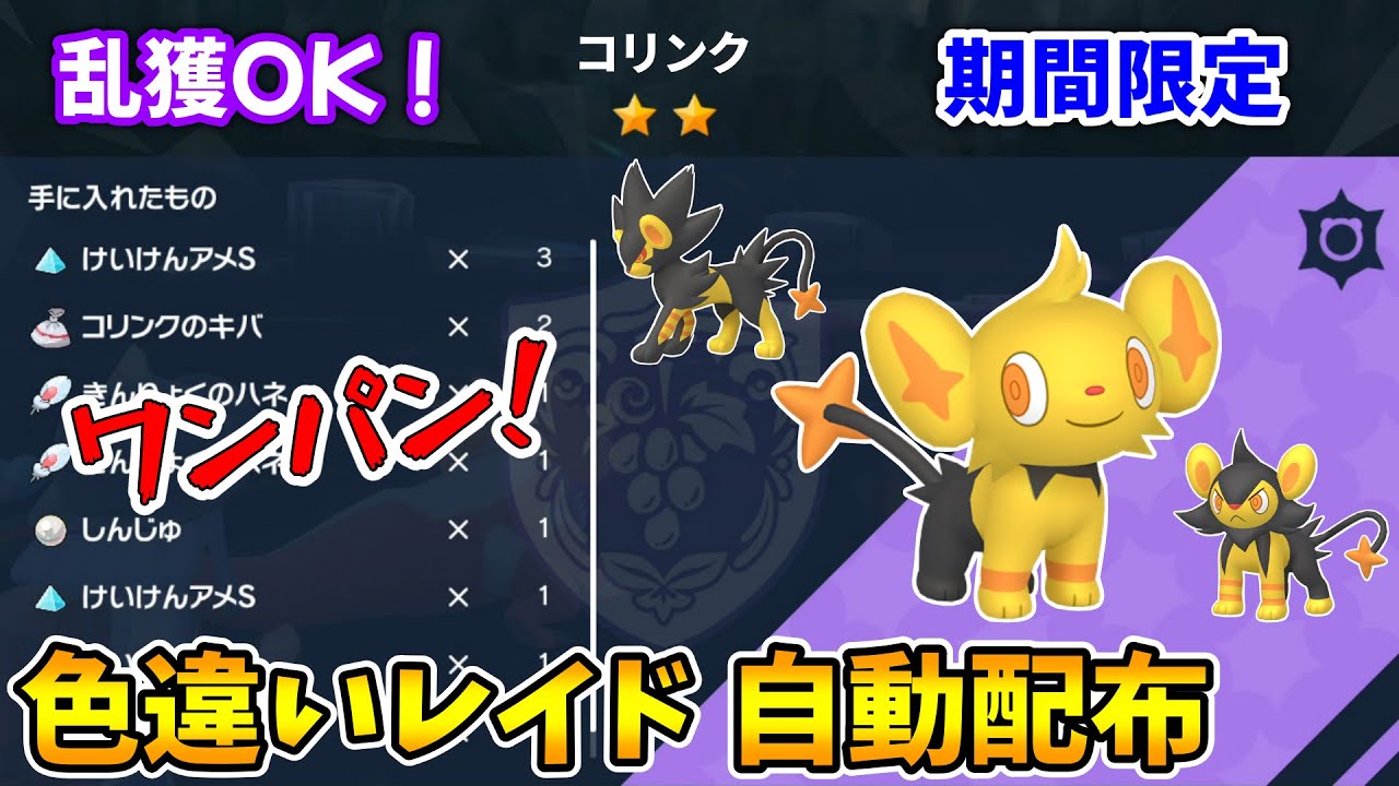 乱獲OK！コリンク色違いレイド自動配布会！【ポケモンSV】