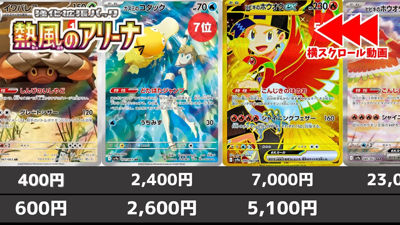 【ポケカ】 熱風のアリーナ  相場ランキング 発売日夜(AR/SR/SAR/UR)  SAR高騰継続【ポケモンカード】Heat Wave Arena (sv9a) Price Ranking