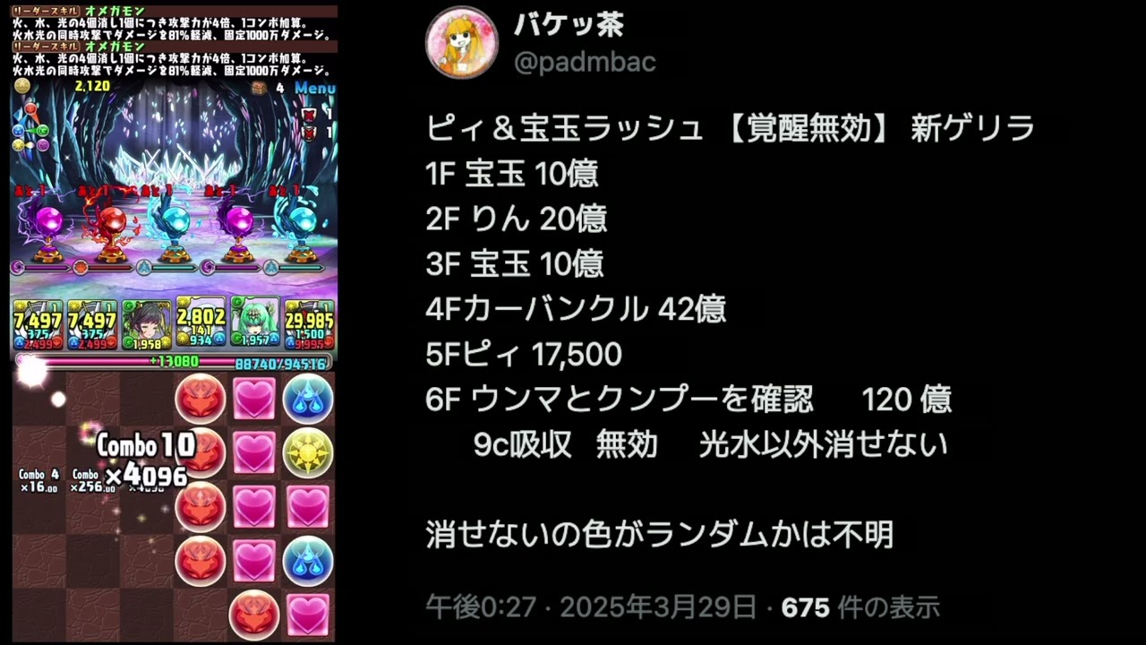 【新ゲリラ】「ピィ＆宝玉ラッシュ」が難しすぎたwwwwwww【パズドラ】