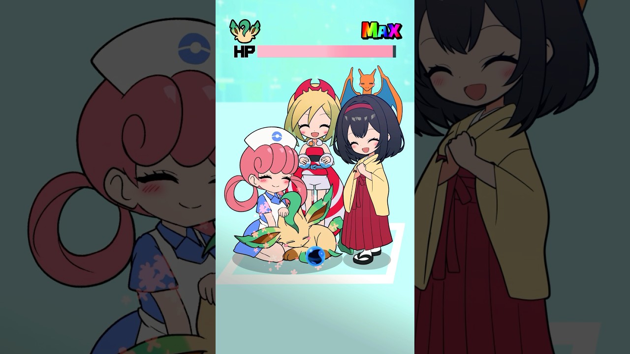 回復お姉さんたちに癒されるリーフィア【#ポケポケ #ポケモン #shorts 】