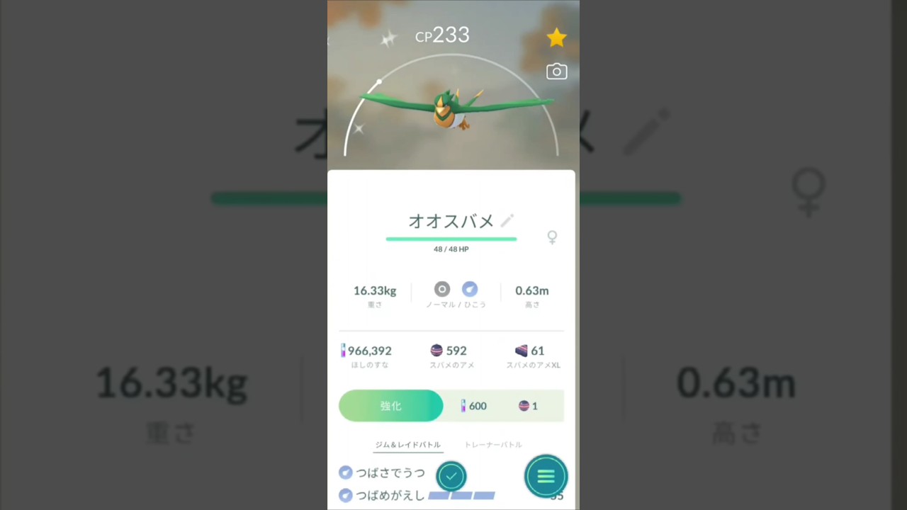 色違い　スバメからオオスバメに進化　ポケモンGO