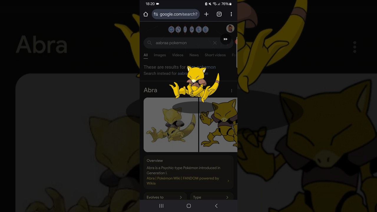 Pokédex de Google 66: Abra #Pokemon #Abra #Pokedex #Google #Googlesearch #Googleenglish