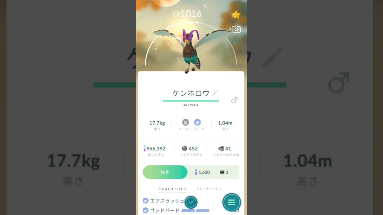 色違い　マメパトからケンホロウに進化　ポケモンGO