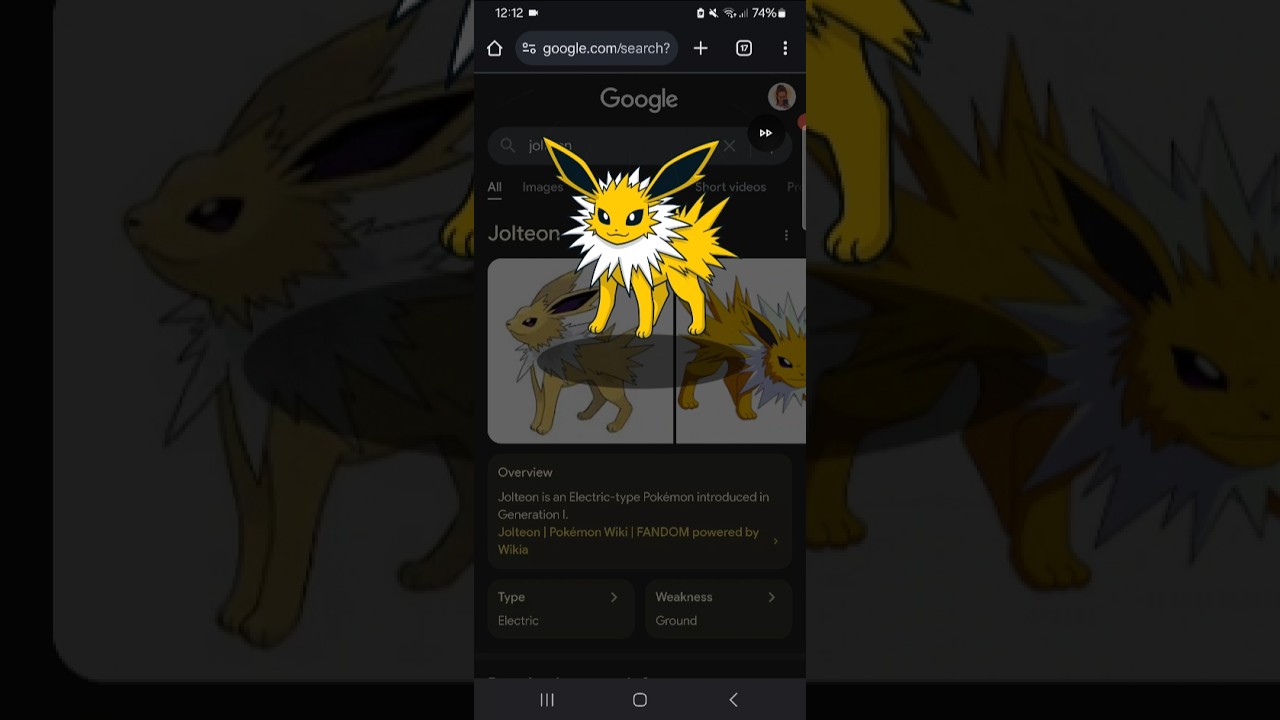 Pokédex de Google 139: Jolteon #Pokemon #Jolteon #Pokedex #Google #Googlesearch #Googleenglish
