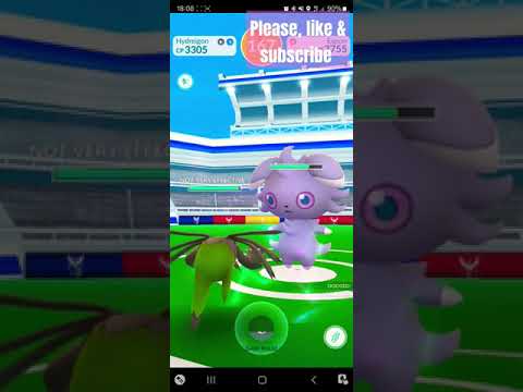 #hydreigon Blasts away #espurr in a #PokemonGO 1☆ #raid  #pokemon #pokemongoshorts #fyp