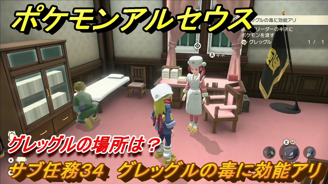 ポケモンアルセウス　グレッグルの場所は？　サブ任務３４　グレッグルの毒に効能アリ攻略　＃１４５　【Pokémon LEGENDS アルセウス】