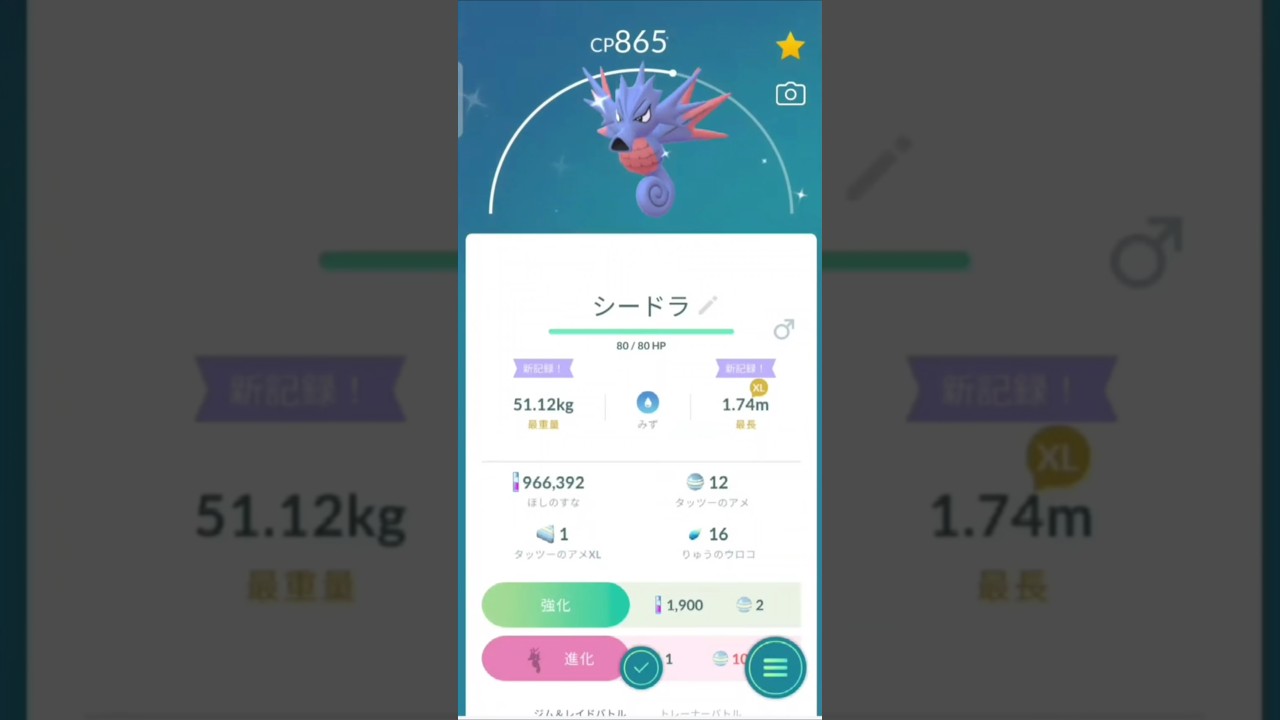 色違い　タッツーからシードラに進化　ポケモンGO