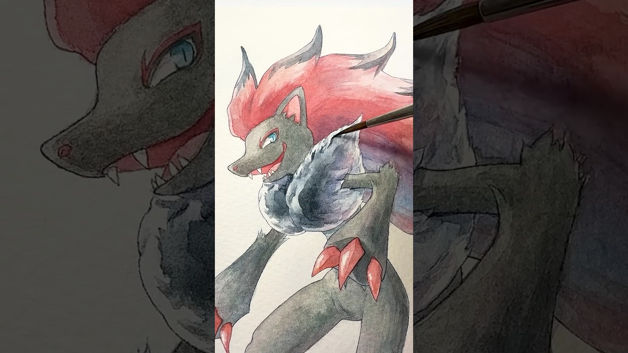 透明水彩でゾロアーク描いてみた#Shorts