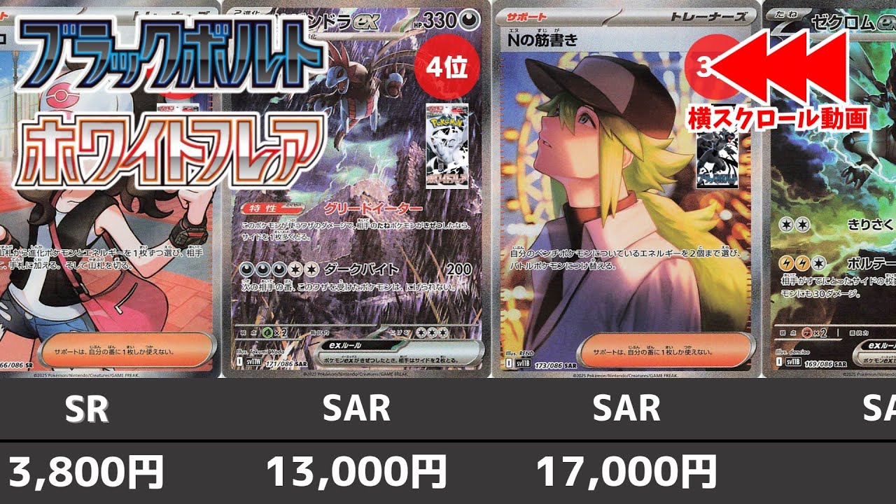 【ポケカ】 ブラックボルト/ホワイトフレア 高額カード相場ランキング 発売日初動(SR/SAR/BWR) 初動から高騰スタート【ポケモンカード】Black Bolt and White Flare