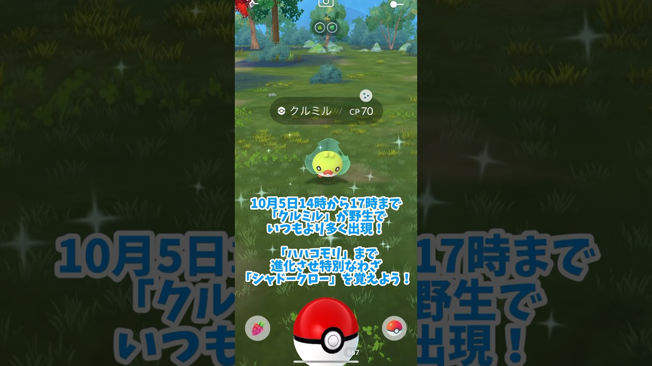 【ポケモンGO】本日初実装クルミル色違い捕獲成功とコミュニティデイ簡単紹介！(色違い捕獲動画)
