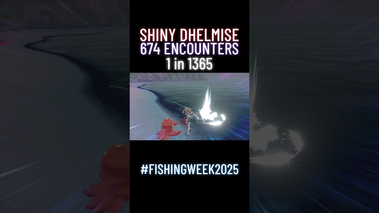 Shiny Dhelmise in 674 Fishing Encounters No Brilliant! 🐟🌟 #pokemon #shiny #FishingWeek2025 #shorts