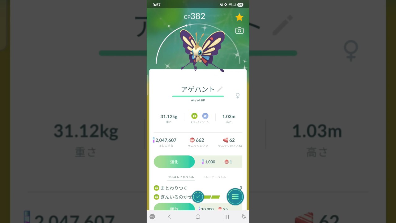 色違い　ケムッソからアゲハントに進化　ポケモンGO