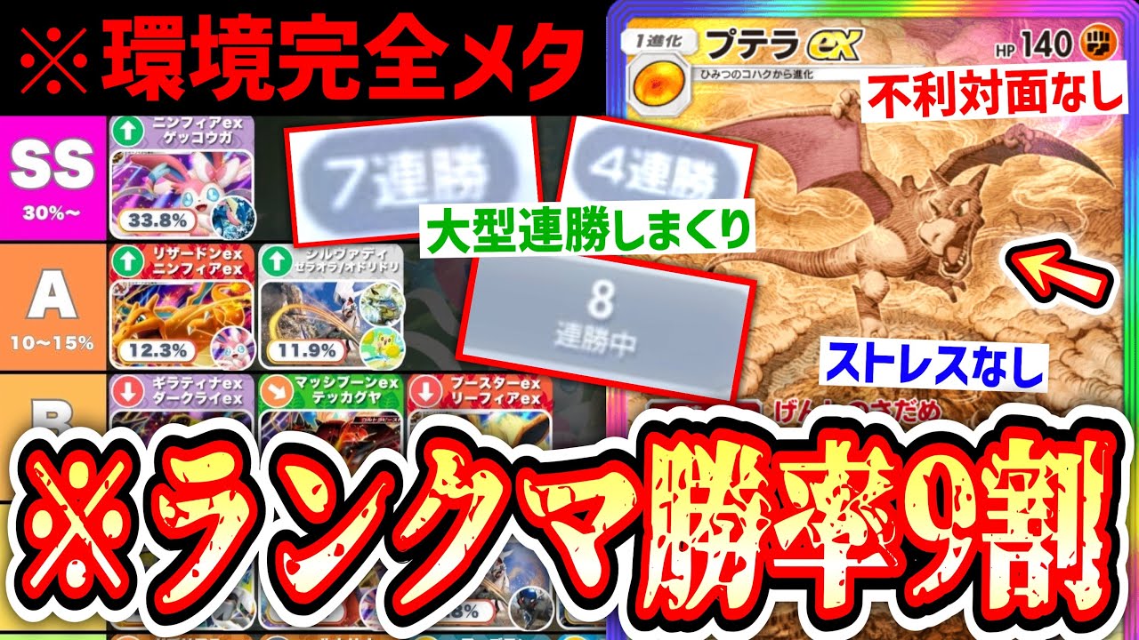【緊急】※ランクマ勝率9割‼️不利対面なし‼️ストレスフリーの神デッキ。現環境の答えはプテラexでした。【ポケポケ】Pokémon Trading Card Game Pocket