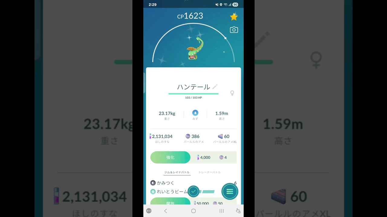 色違い　パールルからハンテールに進化　ポケモンGO　サクラビス