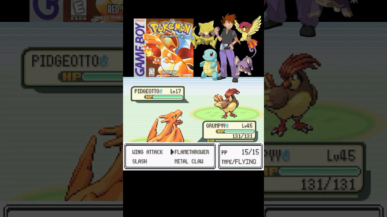 POKEMON FIRE RED (2004) Gary’s 1st Battle 🥺 #pokemon #gameboy #90s #retro #2000s #pokemonfirered