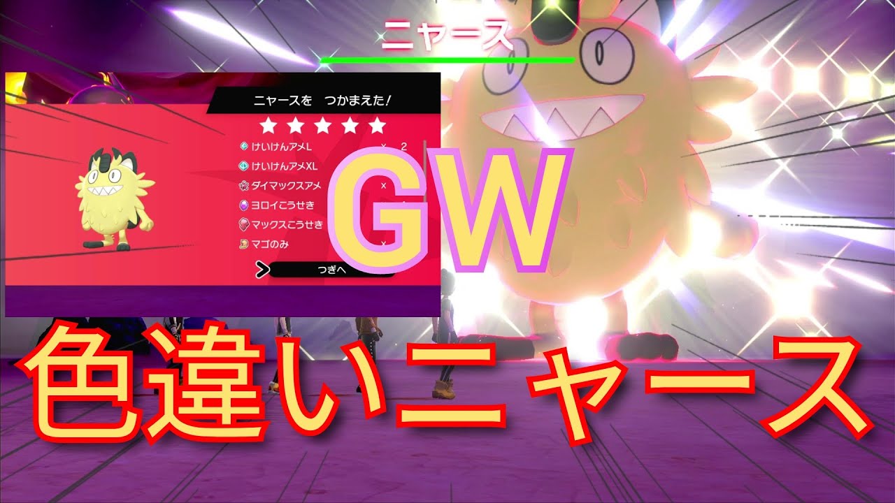 【GWレイド】色違いのゴールデンな？ガラルニャースをゲットしてみた！ゴールデンウィーク/マックスレイドバトル/ポケモン剣盾/ソードシールド/ポケットモンスターPokémon