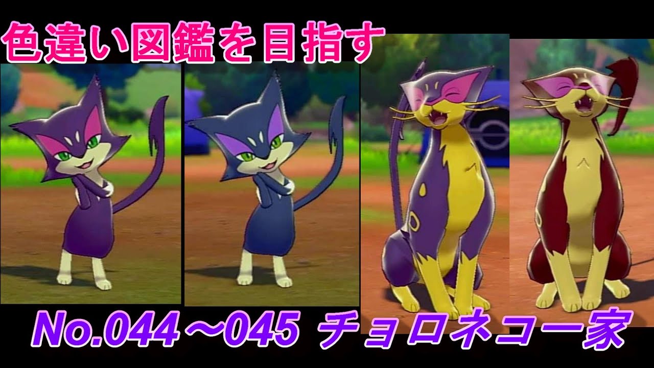 【色違い図鑑】No044～045 チョロネコ一家の場合【ポケモン剣盾】