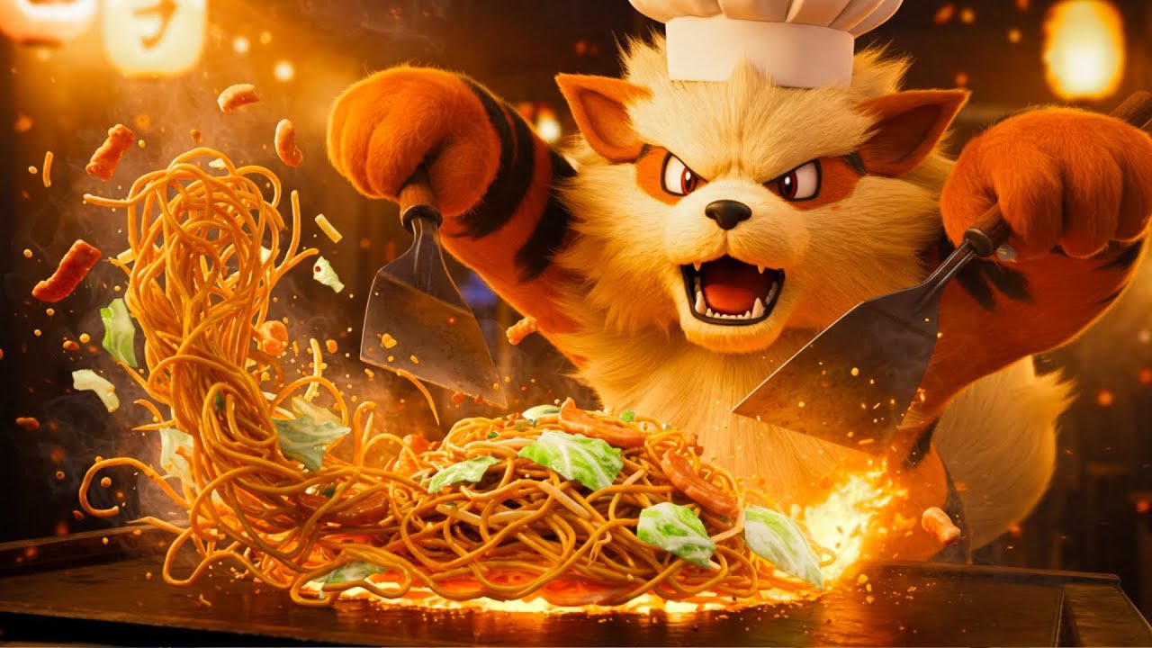 【ポケモン料理】ウインディシェフに屋台焼きそばを作らせたら逃走中すぎた！#ポケモン #pokemon #料理 #cooking