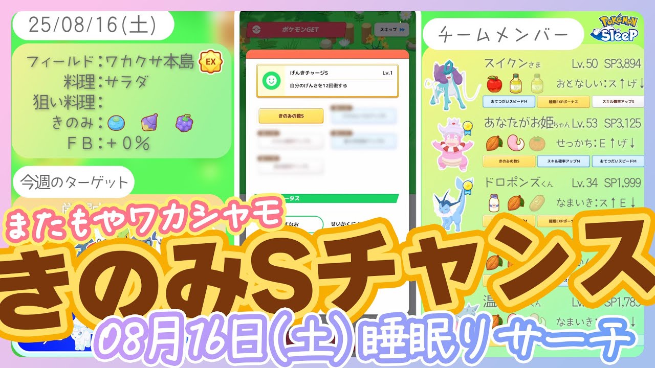 【08/16(土)睡眠リサーチ】またもやワカシャモにきのみSチャンス到来！！【ポケモンスリープ】