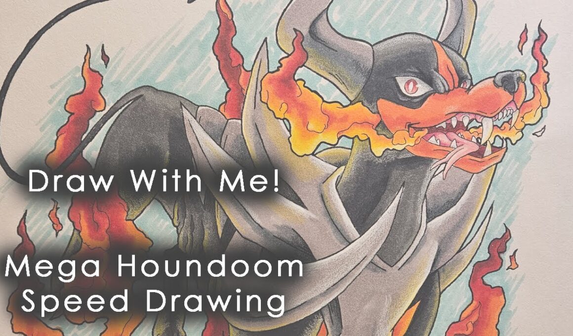 ✨ Draw With Me! Mega Houndoom Pokemon Speed Drawing! Chill and Relaxing ✨