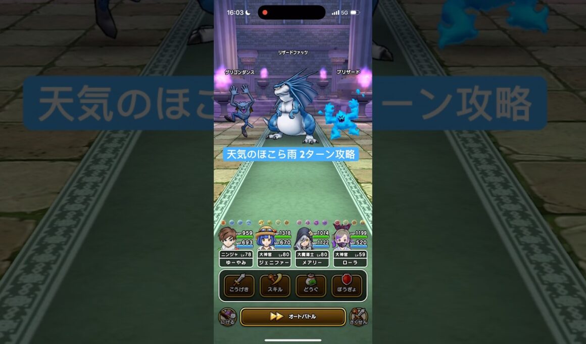 天気のほこら雨 2ターン攻略 【ドラクエウォーク】 リザードファッツ