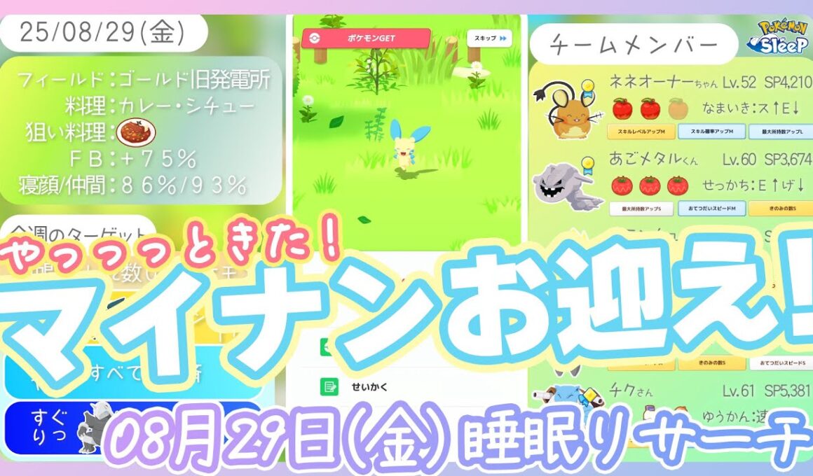 【08/29(木)睡眠リサーチ】待望のマイナンGETー！！！【ポケモンスリープ】