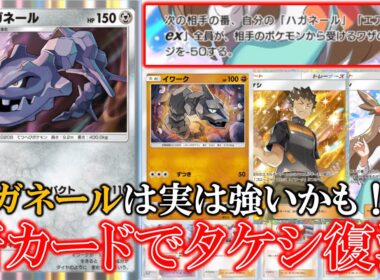 【ポケポケ】新ハガネール追加でタケシが復活！ミカンの効果でハガネールが受ける攻撃を−50できる！？【ポケモン】【空と海の導き】【ハガネール】【イワーク】【ミカン】【タケシ】
