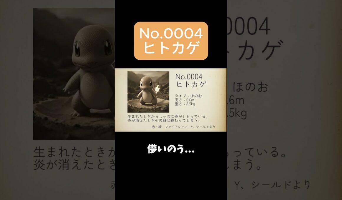 【ポケモン図鑑】No.0004 ヒトカゲ #ヒトカゲ #pokemon #shorts #aiart #ポケモン