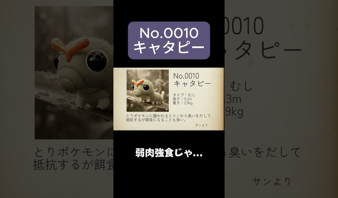 【ポケモン図鑑】No.0010 キャタピー #キャタピー #pokemon #ポケモン  #shorts #aiart