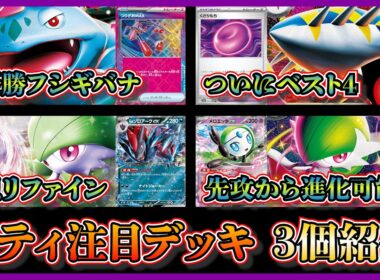 【シティ注目デッキ】メガシンカポケモン活躍！準優勝したつりざおマックス入りメガフシギバナ、ベスト４のメガサメハダー、Nのゾロアークやメロエッタを採用したメガサーナイトを紹介して考察【ポケカ】