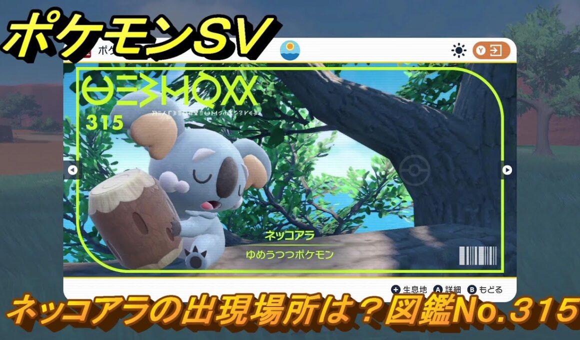 ポケモンＳＶ　ネッコアラの出現場所は？図鑑No.３１５　ポケモン図鑑コンプしよう！　【ポケモンバイオレット・スカーレット】