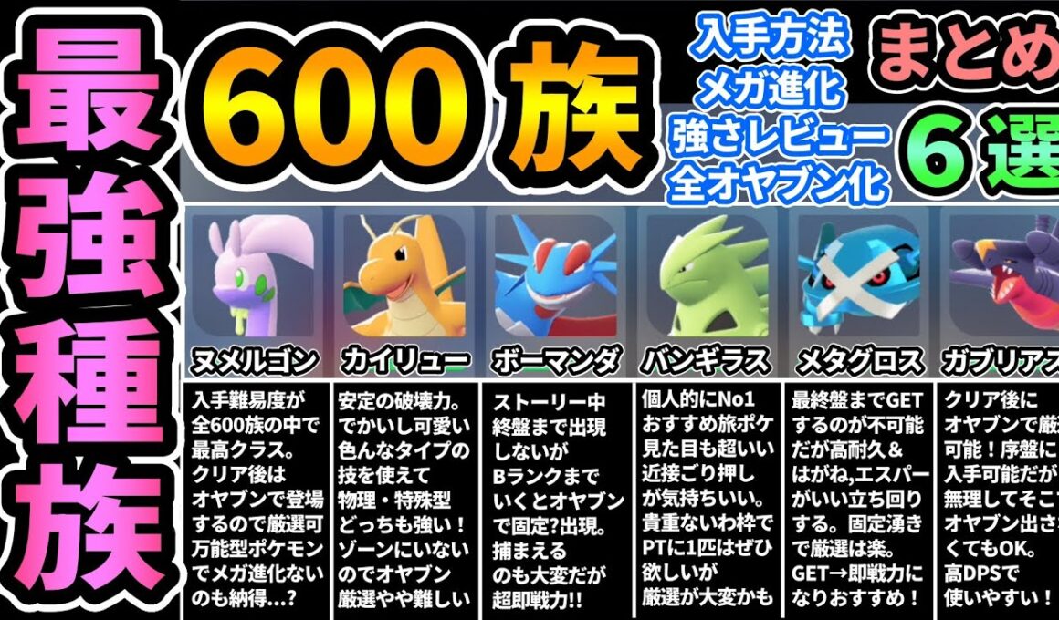【ポケモンZA】"最強600族"まとめ6選🔥入手方法,オヤブンの場所,メガ進化,強さレビュー！カイリュー,ヌメルゴン,ガブリアス,バンギラス,メタグロス,ボーマンダ【Pokémon LEGENDS】