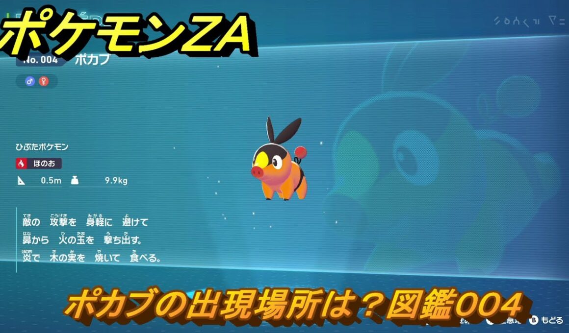 ポケモンＺＡ　ポカブの出現場所は？図鑑００４　＃３４９　【Pokémon LEGENDS Z-A】