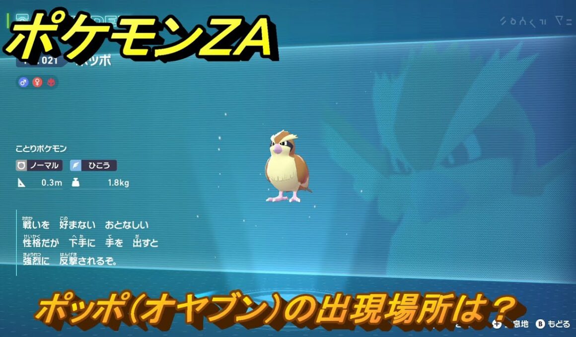 ポケモンＺＡ　ポッポ（オヤブン）の出現場所は？図鑑０２１　＃４２５　【Pokémon LEGENDS Z-A】