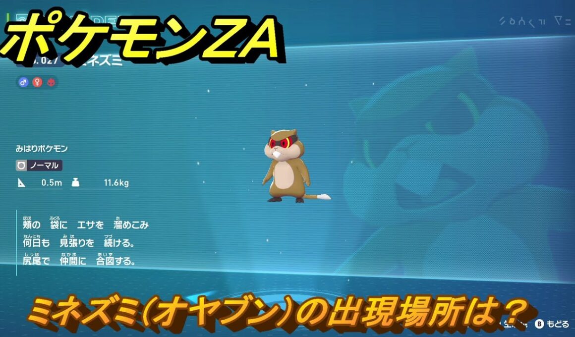 ポケモンＺＡ　ミネズミ（オヤブン）の出現場所は？図鑑０２７　＃５９０　【Pokémon LEGENDS Z-A】