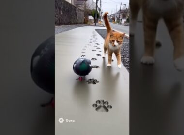 足跡ぺたぺた・・・ぬこさんとぽっぽさん #shorts #猫 #cat #ぬこ #ねこ#鳩 #ポッポ