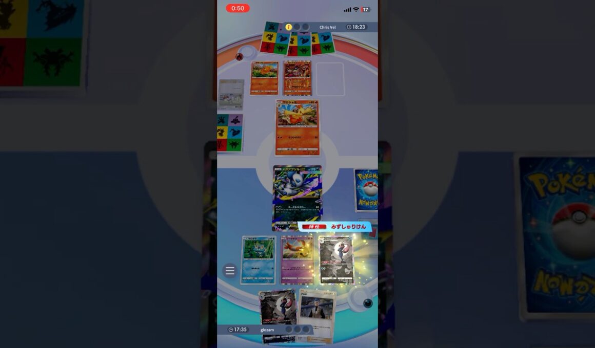 優秀すぎる援護射撃！みずしゅりけんでワカシャモを粉砕&メガアブソルEXのダークネスクローでヒードランを追い詰め、リーリエをトラッシュ！ #shorts #ポケモン #ポケポケ #pokemon