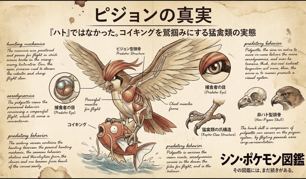 【0017｜ピジョン】ピジョンの正体は「ハト」ではなかった。解剖学が暴く、コイキングを鷲掴みにする猛禽類の実態