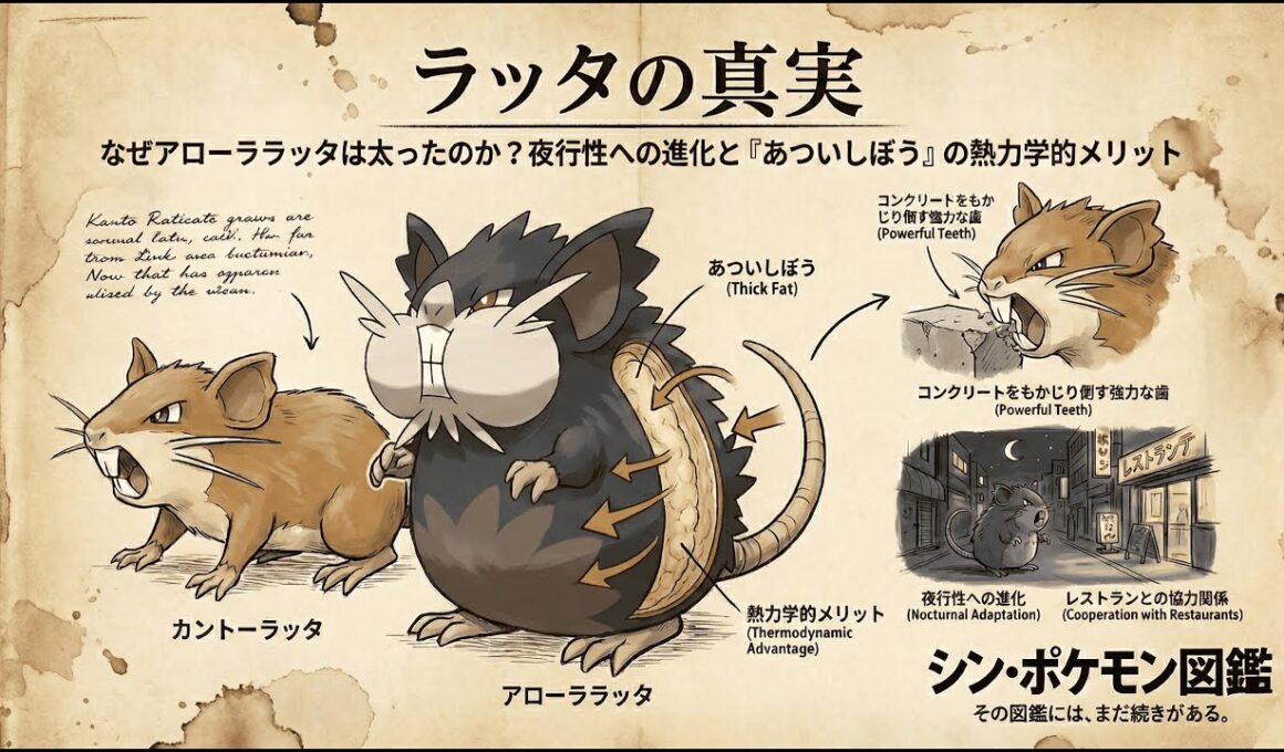 【0020｜ラッタ】なぜアローララッタは太ったのか？夜行性への進化と「あついしぼう」の熱力学的メリット