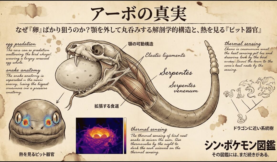 【0023｜アーボ】なぜアーボは「卵」ばかり狙うのか？顎を外して丸呑みする解剖学的構造と、熱を見る「ピット器官」