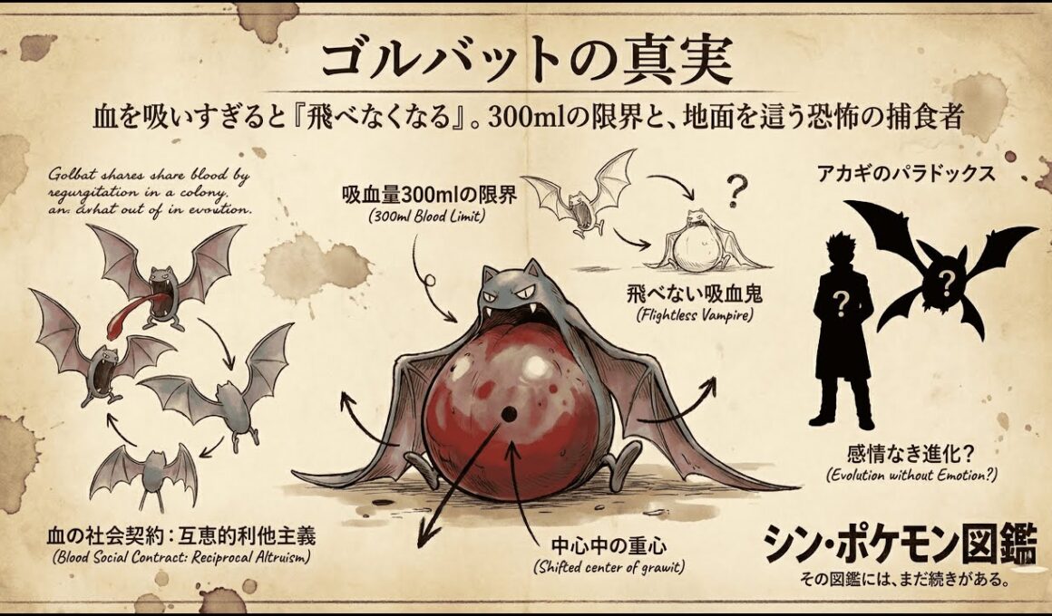 【0042｜ゴルバット】ゴルバットは血を吸いすぎると「飛べなくなる」。300mlの限界と、地面を這う恐怖の捕食者