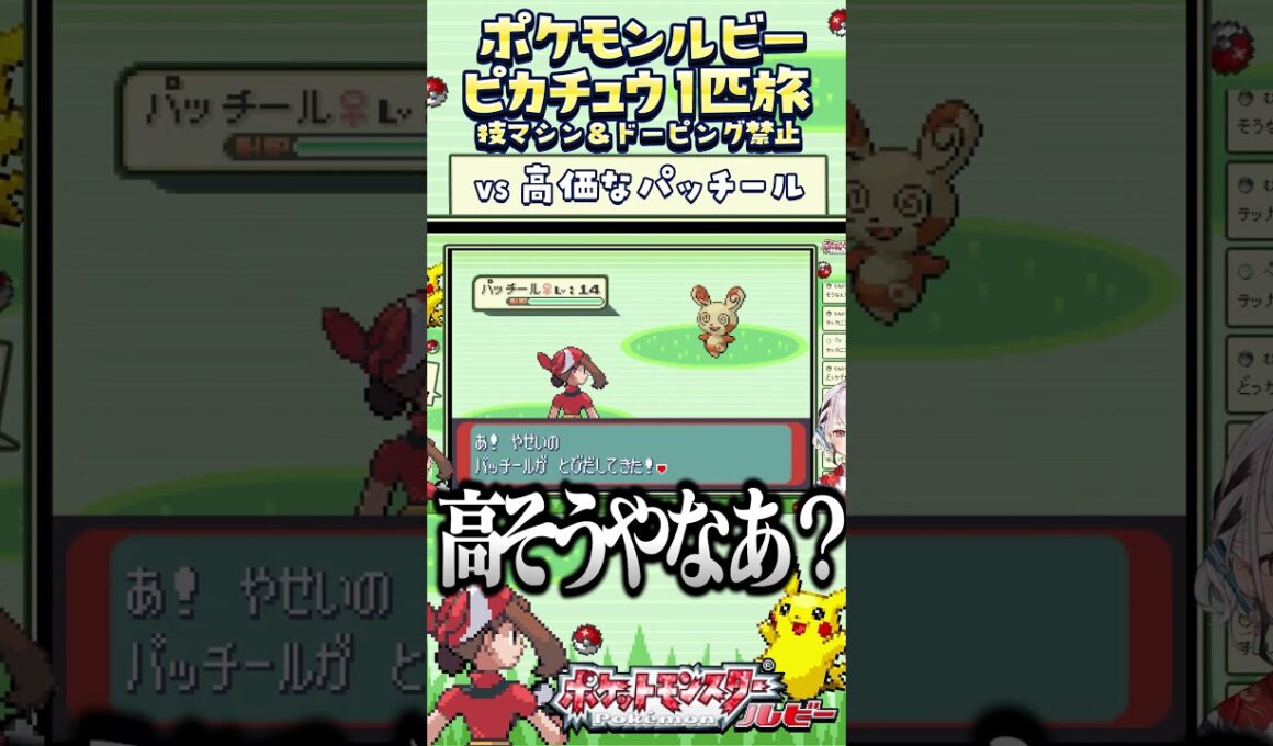 【ポケモンルビー / ピカチュウ1匹旅】パッチール狩り？技マシン＆ドーピング禁止縛り旅  【ポケットモンスタールビー サファイア】 #ポケモン #一人旅  #shorts #vtuber