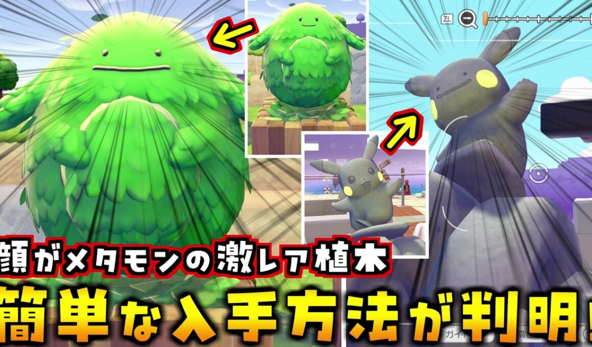 通常プレイでほぼ入手できないメタモン顔の激レア植木の簡単入手方法を解説！更にピカチュウ像がメタモンになることも発見されました！【ぽこあポケモン ぽこポケ 初心者向け攻略】