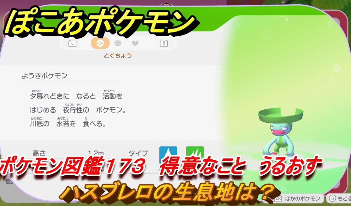 ぽこあポケモン　ハスブレロの生息地は？　ポケモン図鑑１７３　得意なこと　うるおす　＃９１８　【ぽこポケ】