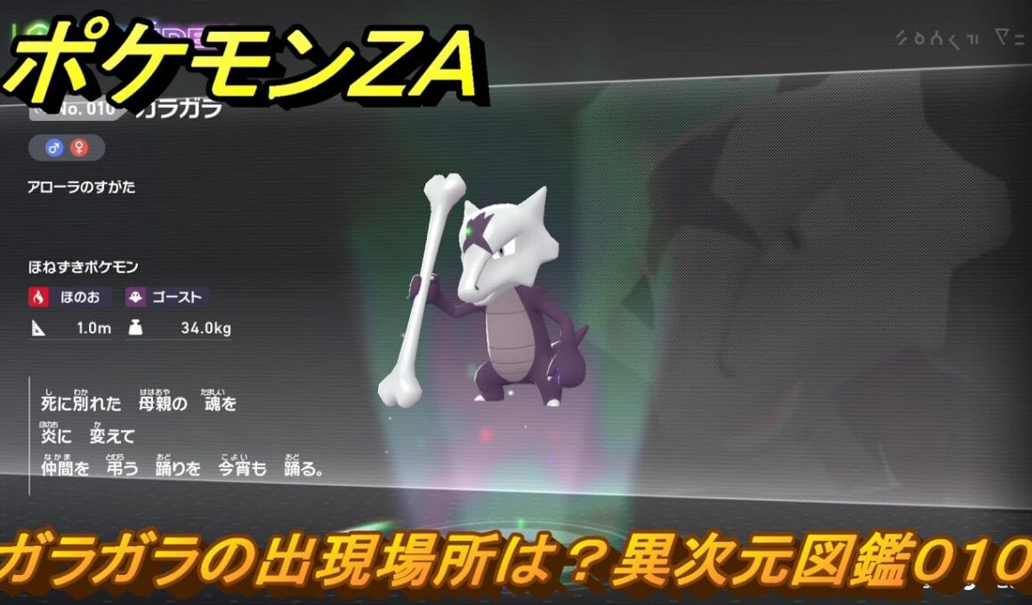 ポケモンＺＡ　ガラガラの出現場所は？異次元図鑑０１０　＃７９０　【DLC「M次元ラッシュ」】