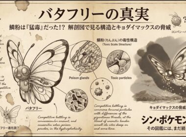 【0012｜バタフリー】鱗粉は「猛毒」だった！？解剖図で見るバタフリーの構造と、キョダイマックスの脅威