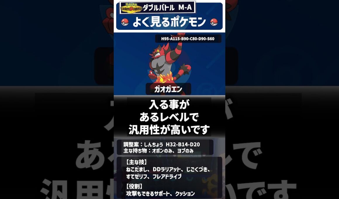 【ガオガエン】ダブルバトルでよく見るポケモン【#ポケモンチャンピオンズ /M-A】